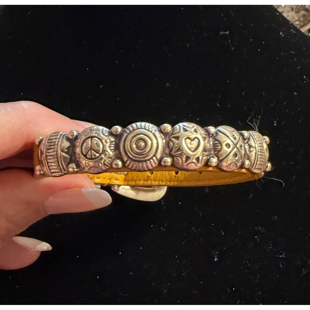 Brighton Yellow Mustard Leather Bracelet Silver Concho Buckle Harmony Bandit